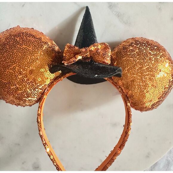 Disneys Minnie mouse orange sequin Halloween witch ears - Picture 3 of 5